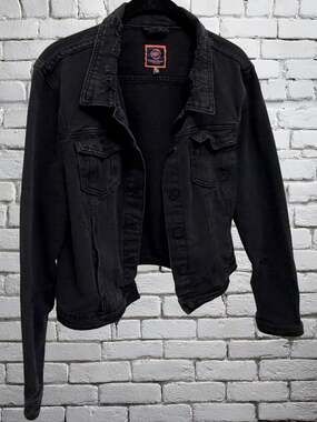 Boom Boom Jeans Black Denim Trucker Jacket Distressed Crop Style JK14988Z XL